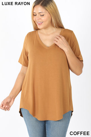 4089 1/4S V Neck HiLo Hem TOP in COFFEE