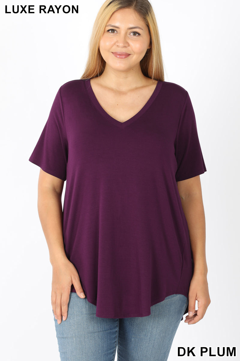 4082 1/4S V Neck HiLo Hem TOP in DK PLUM