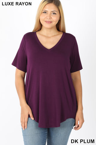 4082 1/4S V Neck HiLo Hem TOP in DK PLUM
