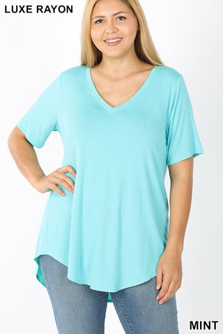 4086 1/4S V Neck HiLo Hem TOP in MINT