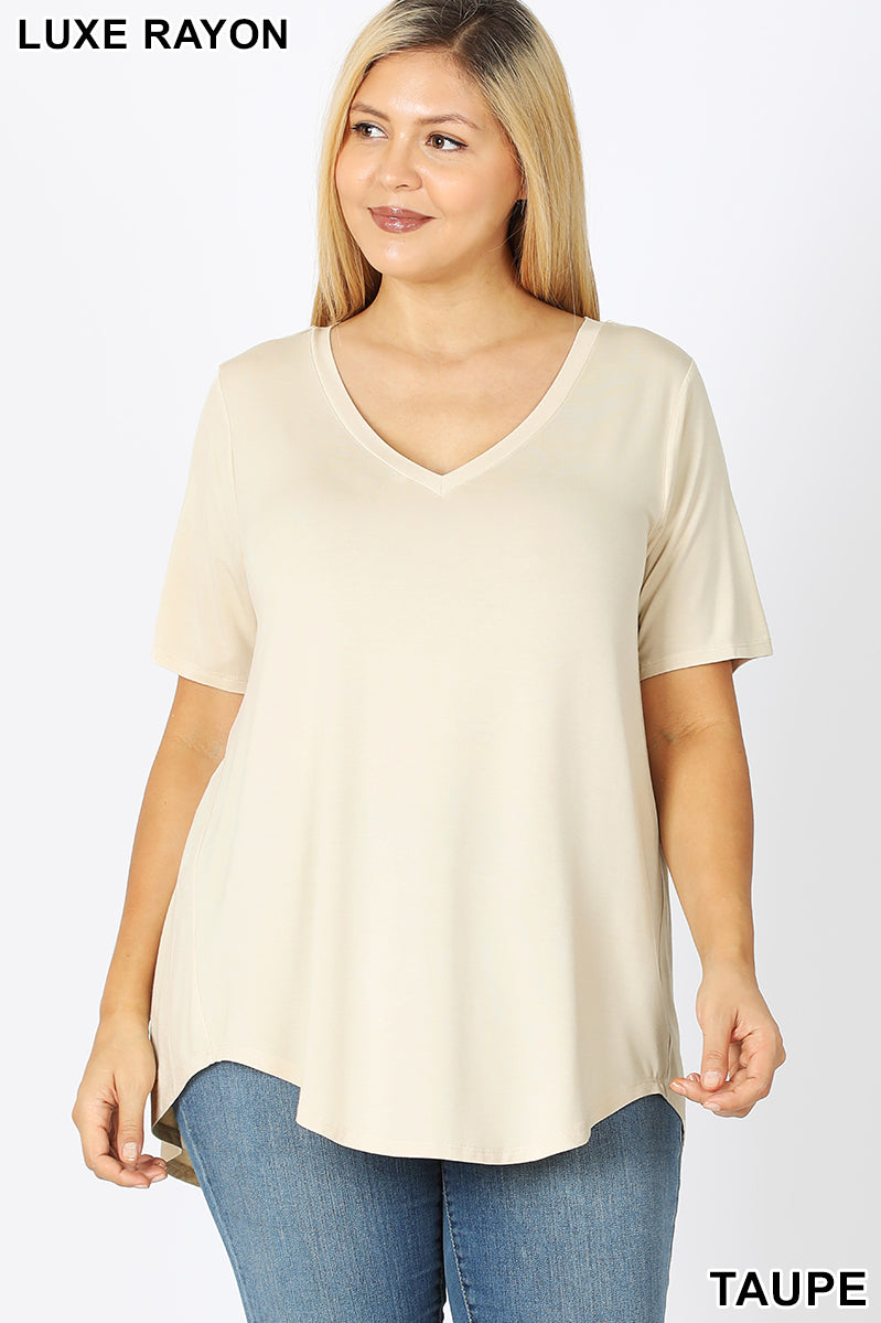 4081 1/4S V Neck HiLo Hem TOP in TAUPE
