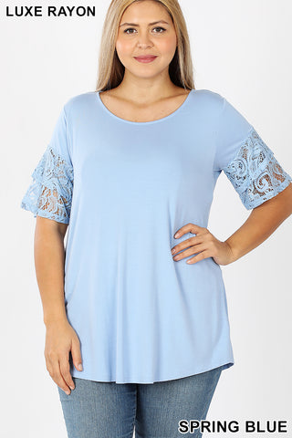 4068 1/4S Double Ruffle Lace Sleeve TOP in SPRING BLUE