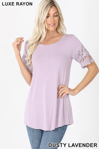 4074 1/4S Double Ruffle Lace Sleeve TOP in DUSTY LAVENDER