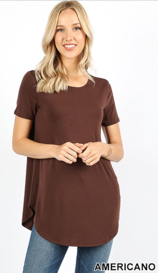 4430 1/4S Round Neck & Hem TOP in AMERICANO
