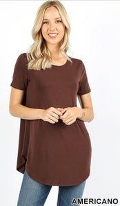 4430 1/4S Round Neck & Hem TOP in AMERICANO