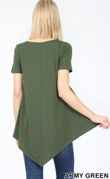 4995 1/4S Triangle Hem Boat Neck TOP in ARMY GREEN
