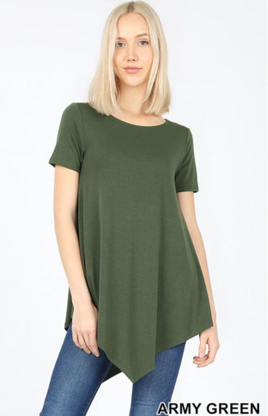 4995 1/4S Triangle Hem Boat Neck TOP in ARMY GREEN