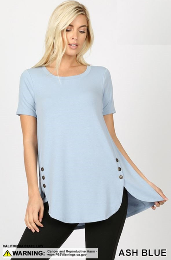 4661 1/4S Dolphin Hem w/ Side Buttons TOP in ASH BLUE