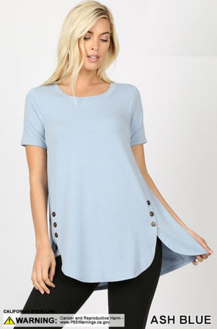 4661 1/4S Dolphin Hem w/ Side Buttons TOP in ASH BLUE