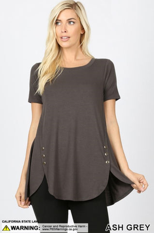 4659 1/4S Dolphin Hem w/ Side Buttons TOP in ASH GREY