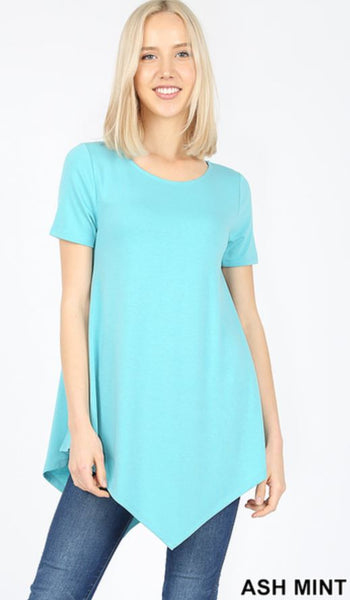 4980 1/4S Triangle Hem Boat Neck TOP in ASH MINT