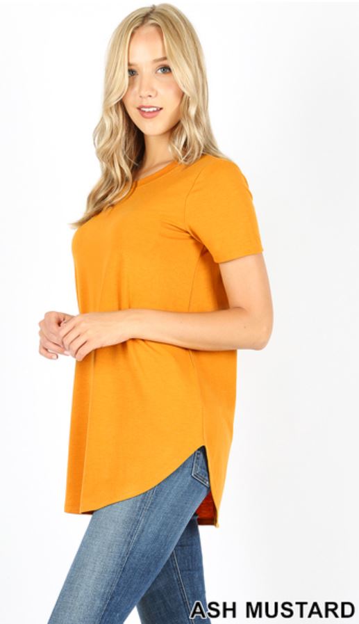 4637 1/4S Round Neck & Hem TOP in DESERT MUSTARD