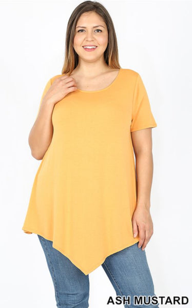 4991 1/4S Triangle Hem Boat Neck TOP in ASH MUSTARD