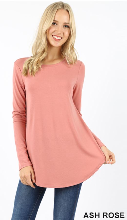 5216 4/4S Round Neck & Hem TOP in ASH ROSE