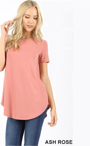 4431 1/4S Round Neck & Hem TOP in ASH ROSE