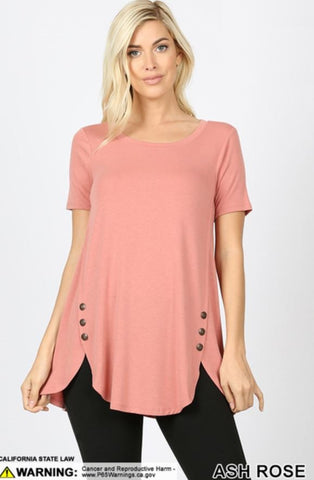 4660 1/4S Dolphin Hem w/ Side Buttons TOP in ASH ROSE