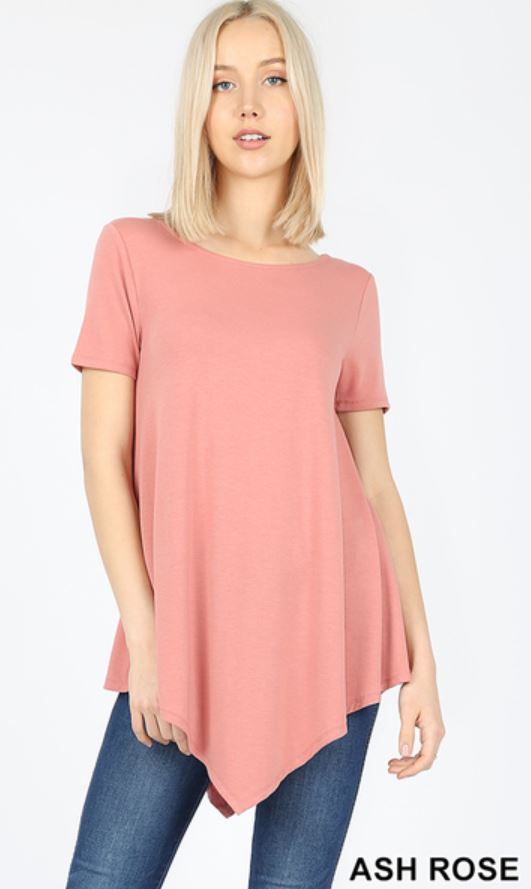 4982 1/4S Triangle Hem Boat Neck TOP in ASH ROSE