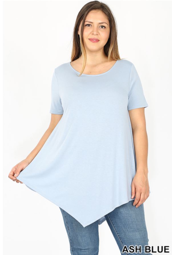 4983 1/4S Triangle Hem Boat Neck TOP in ASH BLUE