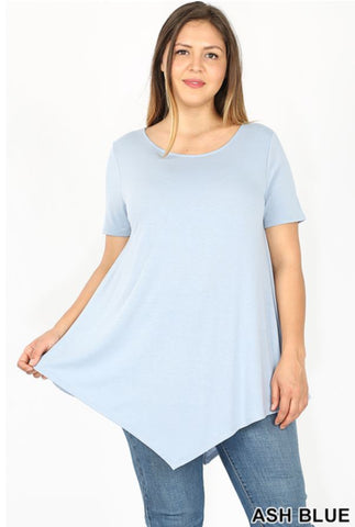4983 1/4S Triangle Hem Boat Neck TOP in ASH BLUE