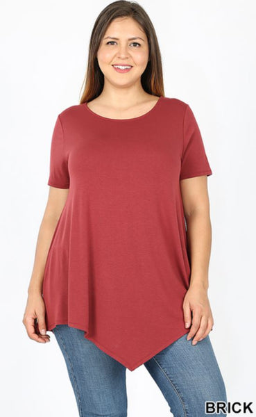 4986 1/4S Triangle Hem Boat Neck TOP in BRICK