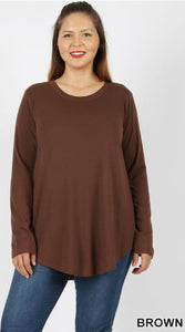 5217 4/4S Round Neck & Hem TOP in BROWN