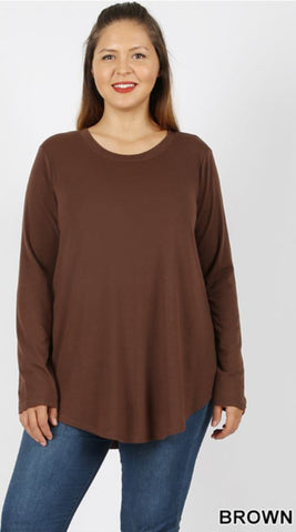 5217 4/4S Round Neck & Hem TOP in BROWN