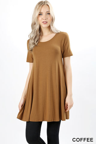 4869 1/4S LL Flared TOP w PKTS in COFFEE