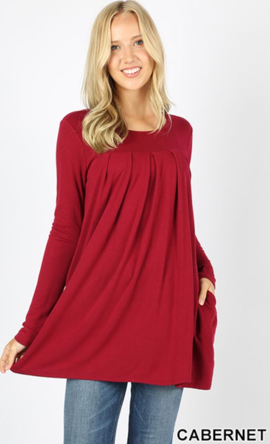 5276 4/4S R Neck Pleated TOP in CABERNET