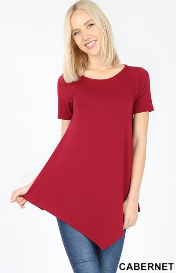 4984 1/4S Triangle Hem Boat Neck TOP in CABERNET