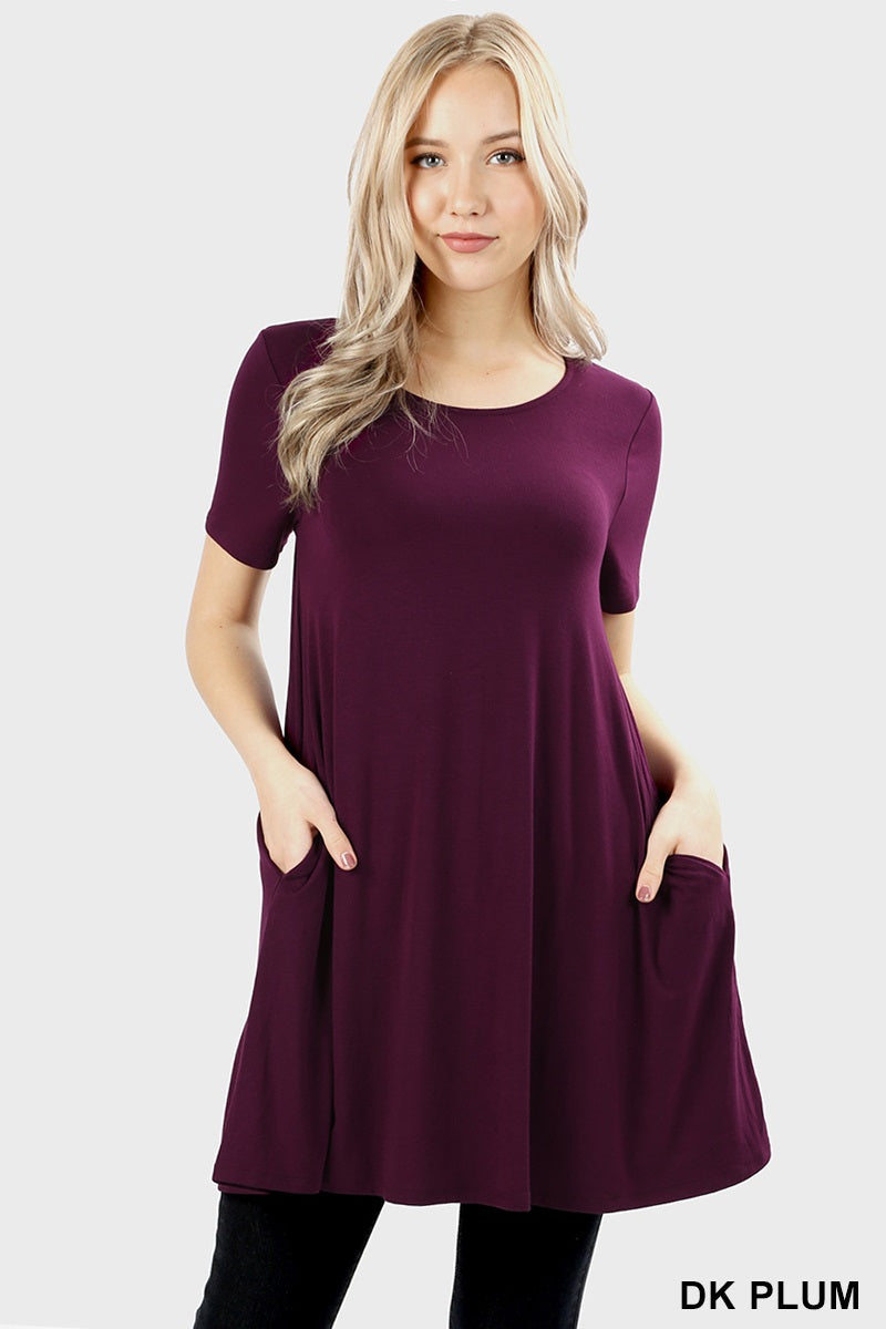 4874 1/4S LL Flared TOP w PKTS in DK PLUM -both