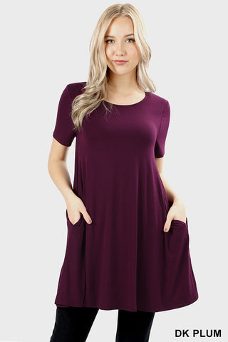 4874 1/4S LL Flared TOP w PKTS in DK PLUM -both