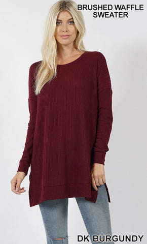 5252 4/4S Thermal Waffle R Neck SWEATERS in DK BURGUNDY