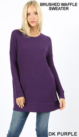 5253 4/4S Thermal Waffle R Neck SWEATERS in DK PURPLE