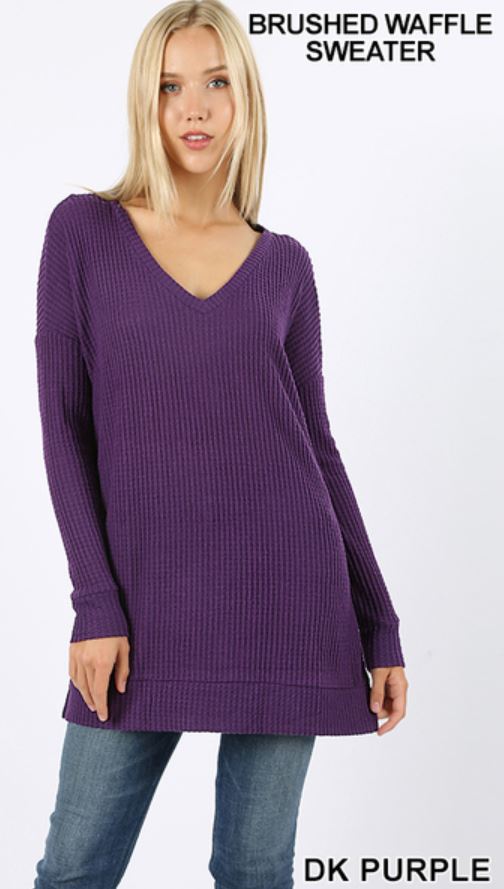 5231 4/4S Thermal Waffle V Neck SWEATERS in DK PURPLE
