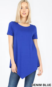 4990 1/4S Triangle Hem Boat Neck TOP in DENIM BLUE