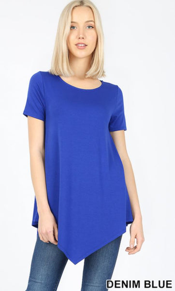 4990 1/4S Triangle Hem Boat Neck TOP in DENIM BLUE