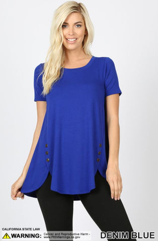 4625 1/4S Dolphin Hem w/ Side Buttons TOP in DENIM BLUE