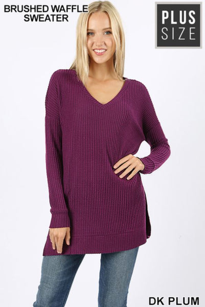 5232 4/4S Thermal Waffle V Neck SWEATERS in DK PLUM