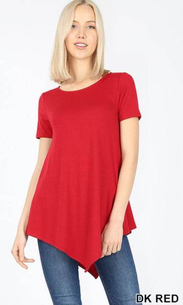 4992 1/4S Triangle Hem Boat Neck TOP in DK RED