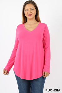5689 4/4S V Neck Round Hem TOP in FUCHSIA JV-SOLD OUT