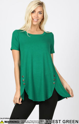 4666 1/4S Dolphin Hem w/ Side Buttons TOP in FOREST GREEN