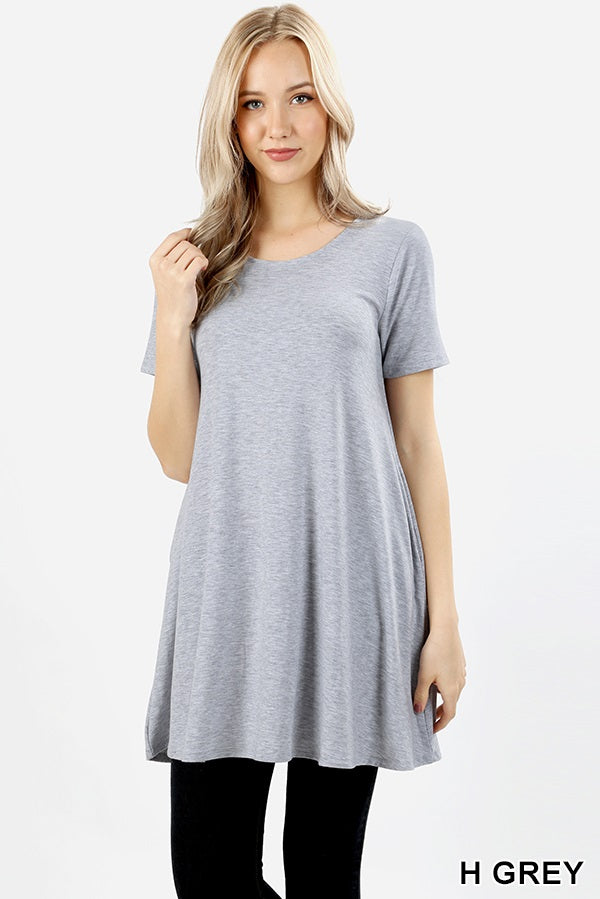 4872 1/4S LL Flared TOP w PKTS in HEATHER GREY