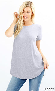 4636 1/4S Round Neck & Hem TOP in HEATHER GREY