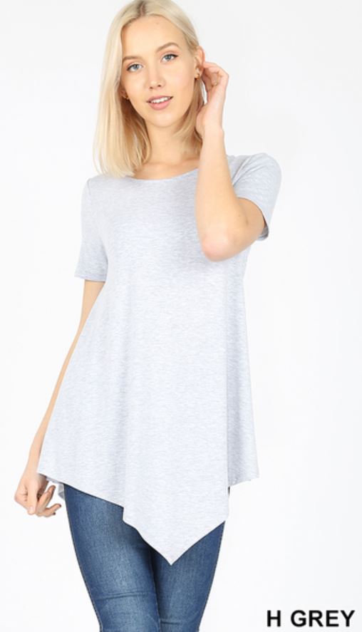 4993 1/4S Triangle Hem Boat Neck TOP in HEATHER GREY