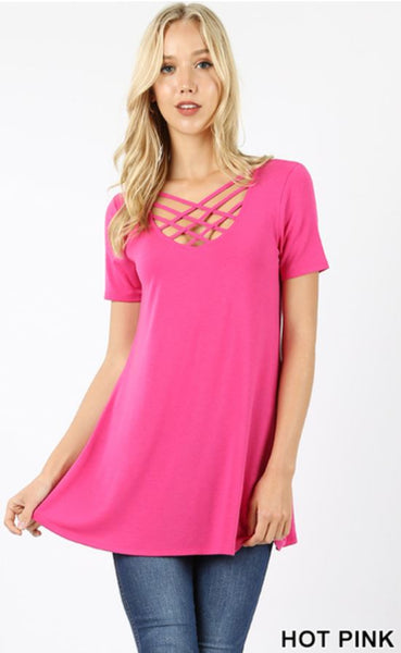3539 1/4S Triple Lattice TOP in HOT PINK