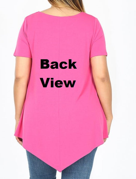 4989 1/4S Triangle Hem Boat Neck TOP in DEEP CORAL