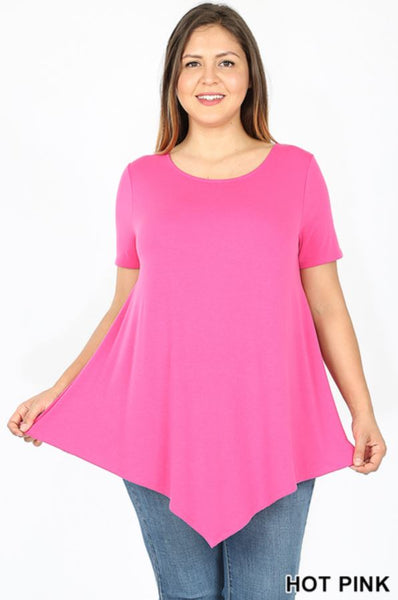 4997 1/4S Triangle Hem Boat Neck TOP in HOT PINK