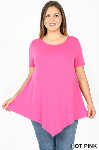 4997 1/4S Triangle Hem Boat Neck TOP in HOT PINK