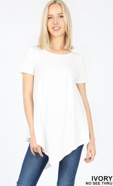 4994 1/4S Triangle Hem Boat Neck TOP in IVORY