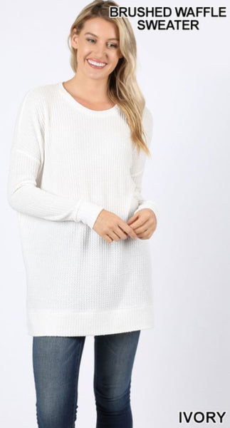 5257 4/4S Thermal Waffle R Neck SWEATERS in IVORY